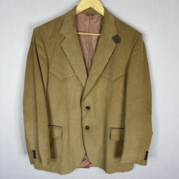 Vintage 1970s‎ Men 42 Harrodale Tan Corduroy Western Rodeo Blazer Sports Coat